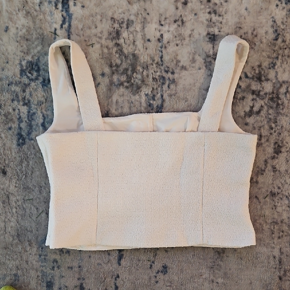 French Connection Ivory Pearl Button Crop Top - Picture 3 of 3